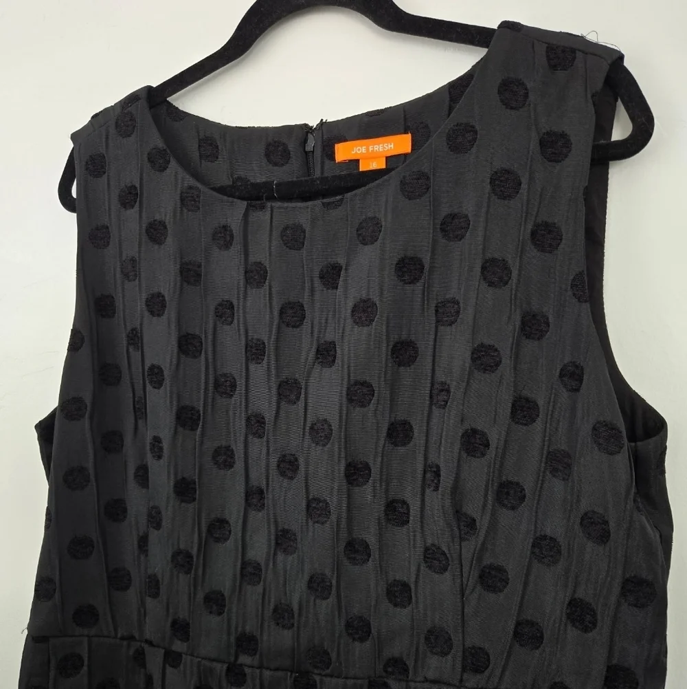 Joe Fresh Black sleeveless polka dot textured career dress. Size 16. New.